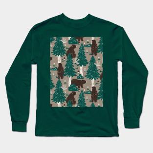 Gentle Grizzlies in a Dark Green Forest Long Sleeve T-Shirt